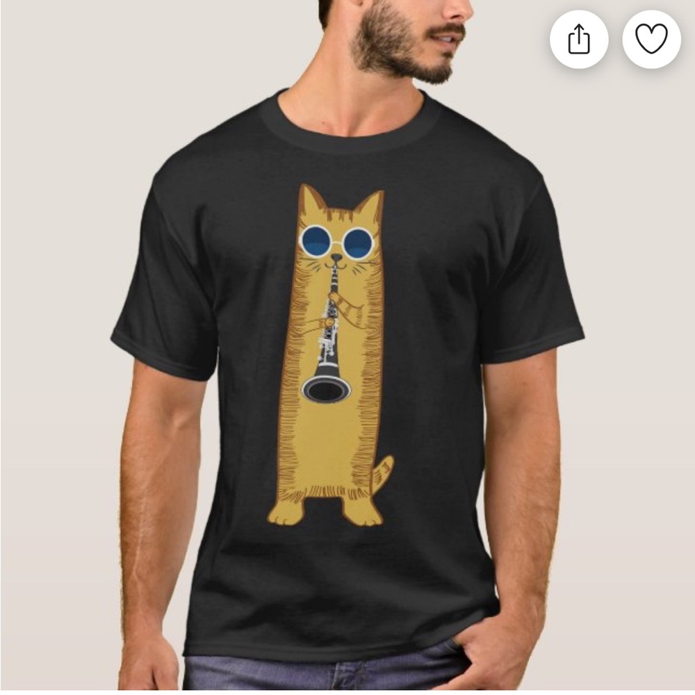 Cat Clarinet Graphic T-Shirt